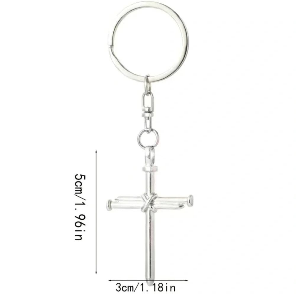 3 Nail Cross Keychain Religious Christian Key Ring Accessory Silver Unisex Gift